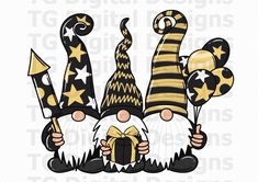 an image of gnomes with balloons and stars