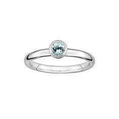 Bezel-set, round-cut aquamarine stone emits shimmering pale blue hues. Details: 4-mm width Rhodium-plated sterling silver Size: 5. Gender: female. Age Group: adult. Stones Rings, Sterling Silver Stacking Rings, Stack Ring, Stacked Stone, Aquamarine Stone, Aqua Marine, Blue Hues, Stacking Rings, Bezel Setting