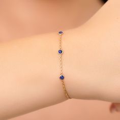 "14K Solid Gold & Sapphire Chain Bracelet / Natural Diamonds / Sapphire / Ruby / Emerald / White Gold / Rose Gold / Yellow Gold  🔹Made to Order. 🔹Gold KT: 14K Genuine Gold 🔹Custom Gold Color: Rose Gold, Yellow Gold, White Gold 🔹Gemstone Cut: Round 🔹Number of Stones: 3 x 3.50 mm 🔹Total CTW: 0.32 💛 All our pieces are 14K White, Yellow or Rose Gold. 🙌 As our pieces are unique and each is handmade to order, please allow 7-10 business days for your orders to be made and shipped out. 🕢 If you need your items to be delivered sooner, please let us know and we will make every effort to arrange earlier shipping. 💎 All of our diamonds are natural and certified (international certificate for diamonds will be provided upon request). We also use naturally sourced gemstones including rubies, em 14k Gold Chain Bracelet With Bezel Setting, 14k Gold Chain Bracelet With Bezel Setting As Gift, Sapphire Bracelets For Gift In Fine Jewelry Style, Square Diamond Rings, Solid Gold Bracelet, Gold Link Chain, Handmade Fine Jewelry, Ruby Emerald, Bracelets Gold Diamond