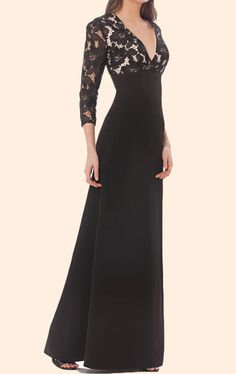 MACloth 3/4 Sleeves Lace Chiffon Long Mother of the Brides Dress Black 2010 Prom, Bride Dress Black, Mob Dress, Bride Dress Lace, Brides Dress, Mother Of The Bride Dresses Long, Formal Evening Gown, Lace Wedding Dress With Sleeves, Gold Prom Dresses