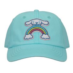 Celebrate your favorite characters with this Cinnamoroll baseball cap. The hat features a chenille patch of Cinnamoroll flying over a rainbow. The cap comes in a teal washed cotton twill and features a buckle adjustment to help you find the perfect fit. Cinnamoroll fans will love this comfy baseball cap. Cinnamoroll Flying, Baseball Hat, Cotton Twill, Favorite Character, Baseball Cap, Accessories Hats, Baseball Hats, Perfect Fit, Color Blue