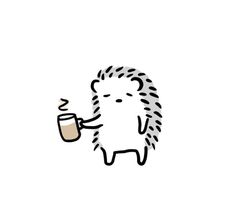 an illustration of a hedge holding a cup of coffee