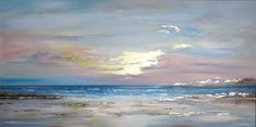 an oil painting of the ocean and sky