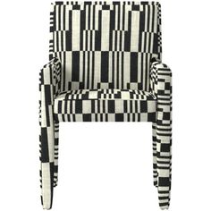 an upholstered chair with black and white stripes