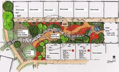 an image of a garden plan with lots of trees and plants in it, including flowers