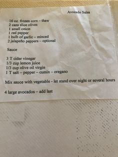 a paper bag with instructions on how to make an avocado salad in it