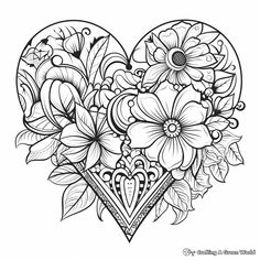 a heart with flowers and leaves on it