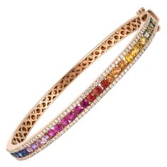 BANGLE BRACELET 18K Rose Gold Diamond 0.78 Cts/130 Pcs Multi Sapphire 2.13 Cts/30 Pcs Jewelry Tattoo Designs, Anklets Jewelry, Pink Stone Rings, Cool Jewelry, Bracelet Tennis, Jewelry Tattoo, Jewelry Quotes, Multi Sapphire, Bangles Jewelry Designs