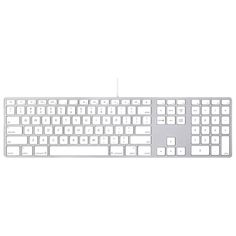 an apple keyboard with white keys on a white background