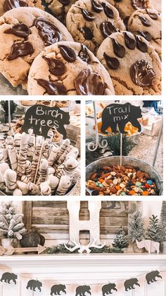 an assortment of cookies and desserts on display