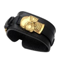 Add some edge to your ensemble with this avant-garde wristband bracelet from Laurent Leger. Hand crafted from 100% leather the bracelet features a gleaming brass skull and a cool brass buckle clasp that adjusts to fit the size of your wrist. Leather And Brass, Wristband Bracelet, Brass Buckle, Leather Handmade, Captain Hat, Hand Crafted, Premium Quality, Buckle, Brass