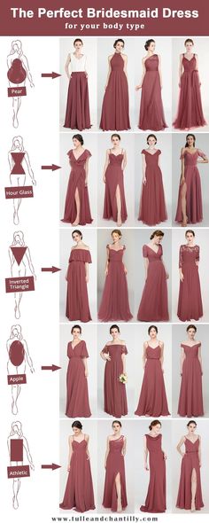 the different types of bridesmaid dresses are shown in this diagram, with instructions for each