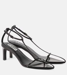 Leather sandals in black - Jil Sander | Mytheresa Jil Sander Shoes, Latest Sandal, Mid Heel Sandals, Buckle Shoes, Slingback Sandal, Jil Sander, Shoe Box, Manolo Blahnik, Sanders