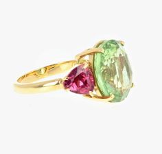 Glowing Tourmaline and Tourmaline 18 Karat Gold Ring For Sale at 1stdibs Luxury Oval Tourmaline Emerald Ring, Elegant Oval Tourmaline Gemstones, Oval Tourmaline Gemstones With Accent Stones, Oval Tourmaline Gemstones For Formal Occasions, Gold Cocktail Ring, Pink Men, Gold Cocktail, Men Ring, 18k Yellow Gold Ring