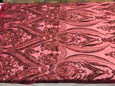 Arabic Designed Burgundy Embroidered 4 Way Stretch Sequin Fabric Sold By The Yard ICE FABRICS Night Gowns, Fabric Stains, Bridal Decorations, Bridal Lace Fabric, Geometric Lace, Iridescent Crystal, Dress Cake, Luxurious Design, Sequins Embroidery