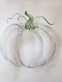 a drawing of a white pumpkin with green stems on it's top, sitting in front of a white background