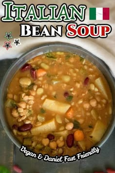 italian bean soup with beans and vegetables in a bowl