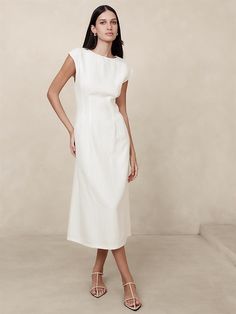 Lina Linen Midi Dress | Banana Republic White Linen Dresses, Linen Midi Dress, Grad Dresses, Banana Republic Dress, 2024 Fashion, Business Dresses, White Midi Dress, Business Outfits, Classy Dress