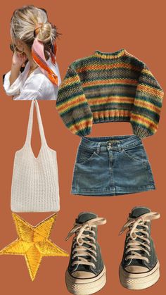 Orange Vintage Outfit, Vintage Outfits Colorful, Artsy Boho Outfits, Vintage Artsy Outfit, Indie Boho Outfits, Artsy Aesthetic Outfits, Artsy Aesthetic Clothes, Artsy Style Outfits, Retro Vintage Outfits