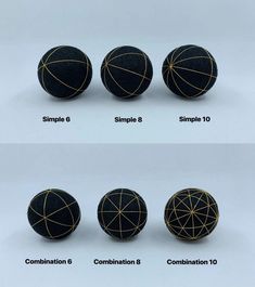 four different types of balls with lines on them