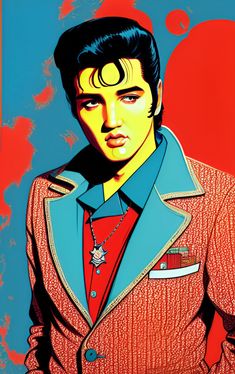 elvis presley painting in red and blue