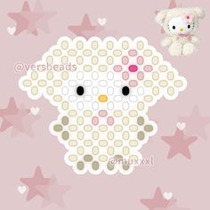 a hello kitty wallpaper with pink stars and a white teddy bear on it's back