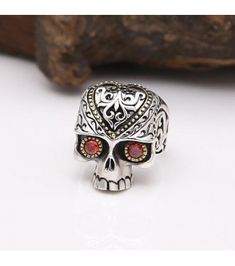 Men's Sterling Silver CZ Eyes Skull Ring Mens Sterling Silver Jewelry, Silver Rings For Men, Sterling Silver Skull Rings, Unique Silver Jewelry, Silver Skull Ring, Biker Jewelry, Gold Skull, Skull Bracelet, Viking Jewelry