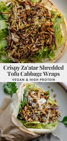 crispy zaata shredded tofu cabbage wraps with vegan and high protein dressing