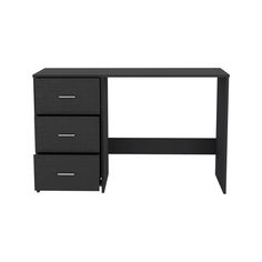 a black desk with three drawers on it