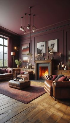 a living room filled with furniture and a fire place next to a large open window