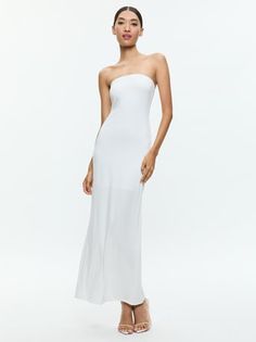 Modern Designer Women's Clothing & Accessories | Alice + Olivia Official Store Bandeau Maxi Dress With Fitted Bodice, Elegant White Bandeau Maxi Dress, White Strapless Maxi Dress For Formal Occasions, Elegant Bandeau Maxi Dress With Fitted Bodice, Chic White Strapless Maxi Dress, Elegant White Strapless Maxi Dress, White Bandeau Maxi Dress, Strapless Maxi, Strapless Maxi Dress