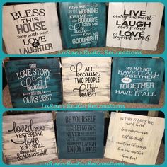 six wooden signs with different sayings on them