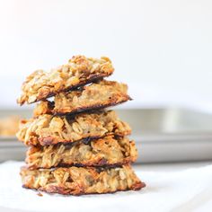 three oatmeal cookies stacked on top of each other