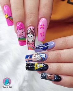 Easter Nails Designs, Summer Nails Art, Disney Acrylic Nails, Cartoon Nails, 2023 Nails, Brown Nails Design, Halloween Acrylic Nails, Hippie Nails, Anime Nails