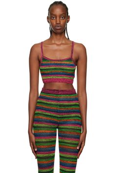 Multicolor Cropped Tank Top by AGR on Sale Us Open, Open Knit, Chocolate Candy, Cropped Tank Top, Crop Tank, Pink Black, On Sale, Crop Top, Tank Top