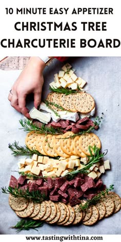 the easy holiday appetizer christmas tree charcute board with crackers and cheese