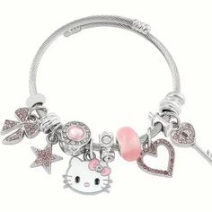 I’m Selling A Brand New Hello Kitty Charm Bracelet For Girls It Is Adjustable And It’s Got A Pink Hello Kitty Face In Addition To Several Other Pink & Silvery Charms Such As A Key, A Heart, Gems, Ribbon And A Star. The Weight Is 27.5 G / 0.97 Ozs, The Diameter Is 55 Mm / 2.16 Inches, The Loophole Is 3 Mm / 0.11 In Thick, The Ribbon Charm Is 15 Mm / 0.59 Inches, The Hello Kitty Face Is 20 Mm / 0.78 Inches, And The Key Charm Is 22 Mm / 0.86 Inches If You’re Interested, Send Me An Offer Or Comment Hello Kitty Charm, Charm Bracelets For Girls, Hello Kitty Face, Kitten Earrings, Hello Kitty Earrings, Bumble Bee Necklace, Bracelet For Girls, Hello Kitty Accessories, Kids Accessories Jewelry