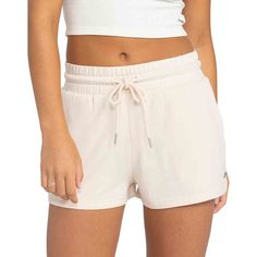 Slip into effortless style with the Surfing By Moonlight shorts in ivory cream. The soft, modal-blend construction features a relaxed fit, drawcord waist, and pockets galore - perfect for moonlit beach strolls or lazy days at home. With its chic embroidered branding, this short will have you surfing through life in comfort and style. Key FeaturesModal polyester elastane blend fabric [205 g/m2]Regular fitMatching fabric elasticated waist11.8" outseam, shorth length Drawcord closure | Roxy Women's Surf App, Moonlit Beach, Womens Athletic Outfits, Roxy Surf, Roxy Women, Lazy Days, Lounge Shorts, Athletic Outfits, Roxy