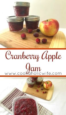 cranberry apple jam in jars on a cutting board