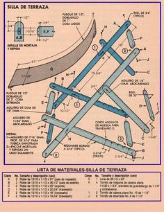 the diagram shows how to build a folding chair with measurements and instructions for it,