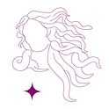 a drawing of a woman's head with long hair and stars on the side