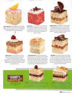 an advertisement for hershey's desserts with pictures of different cakes and deserts