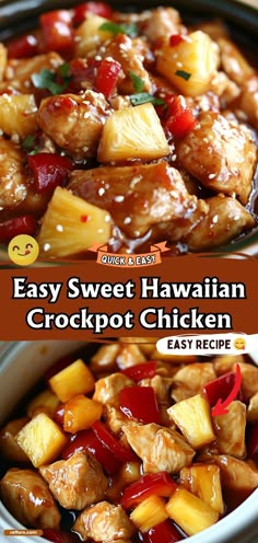 easy sweet and sour hawaiian crockpot chicken with pineapples in the sauce