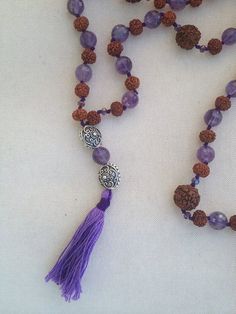 Amethyst and Rudraksha mala, Handmade & Handknotted - dailyetsysales Sanskrit Mantra, Rudraksha Mala, Rudraksha Beads, Increase Stamina, Migraine Headaches, Improve Memory