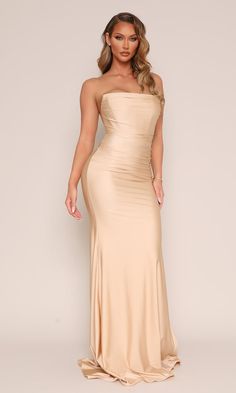 Stunning and elegant, this strapless stretch Jersey Strapless Gown features light boning for support. Back zipper, fully lined in self fabric. Fabric: 85% Nylon 15% Spandex. Dress Length- Approx. 53" from waist to hem. Order a Fabric Swatch Bridesmaid Separates, Female References, Corset Gown, Bond Girls, Strapless Corset, Spandex Dress, Fabric Swatch, Strapless Gown, Feminine Beauty