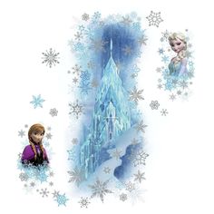 an image of frozen princess and her castle with snowflakes on it's sides