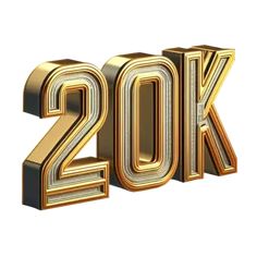 an image of the number 20k in gold and silver metal on a white background