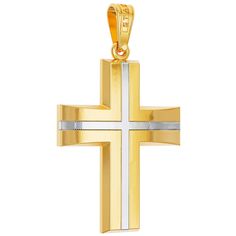 Celebrate the joyous occasion of baptism with our Christian Baptism Two-Tone Flat Cross with Inlay. This stunning cross is crafted with a beautiful two-tone finish and intricate inlay, making it a symbol of faith and commitment to God. Handcrafted in solid gold, this cross can be purchased with or without a chain. Perfect as a baptism gift from family, friends or godparents, it is a treasured keepsake that will be cherished for years to come. White Cross Pendant Necklace For Baptism, White Cross Necklace For Baptism, White Cross Necklace For First Communion, Commitment To God, Christian Baptism, Greek Icons, Arabic Jewelry, Engraved Cross, Orthodox Cross