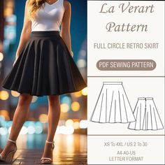 a women's skirt sewing pattern with full circle retro skirt