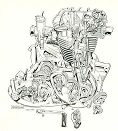 an image of a drawing of a motorcycle engine